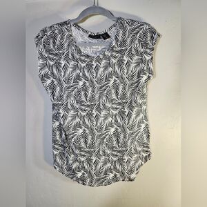 Tahari Black and White Patterned Top 100% Linen Sz M‎